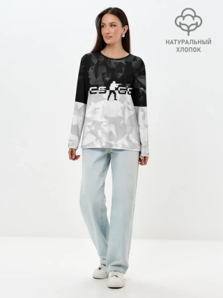 Лонгслив женский. Хлопок / CS GO BLACK WHITE GEOMETRY