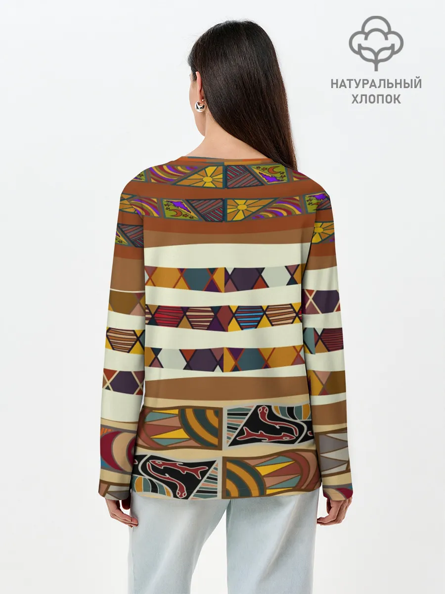Лонгслив женский. Хлопок / Африканская мозаика