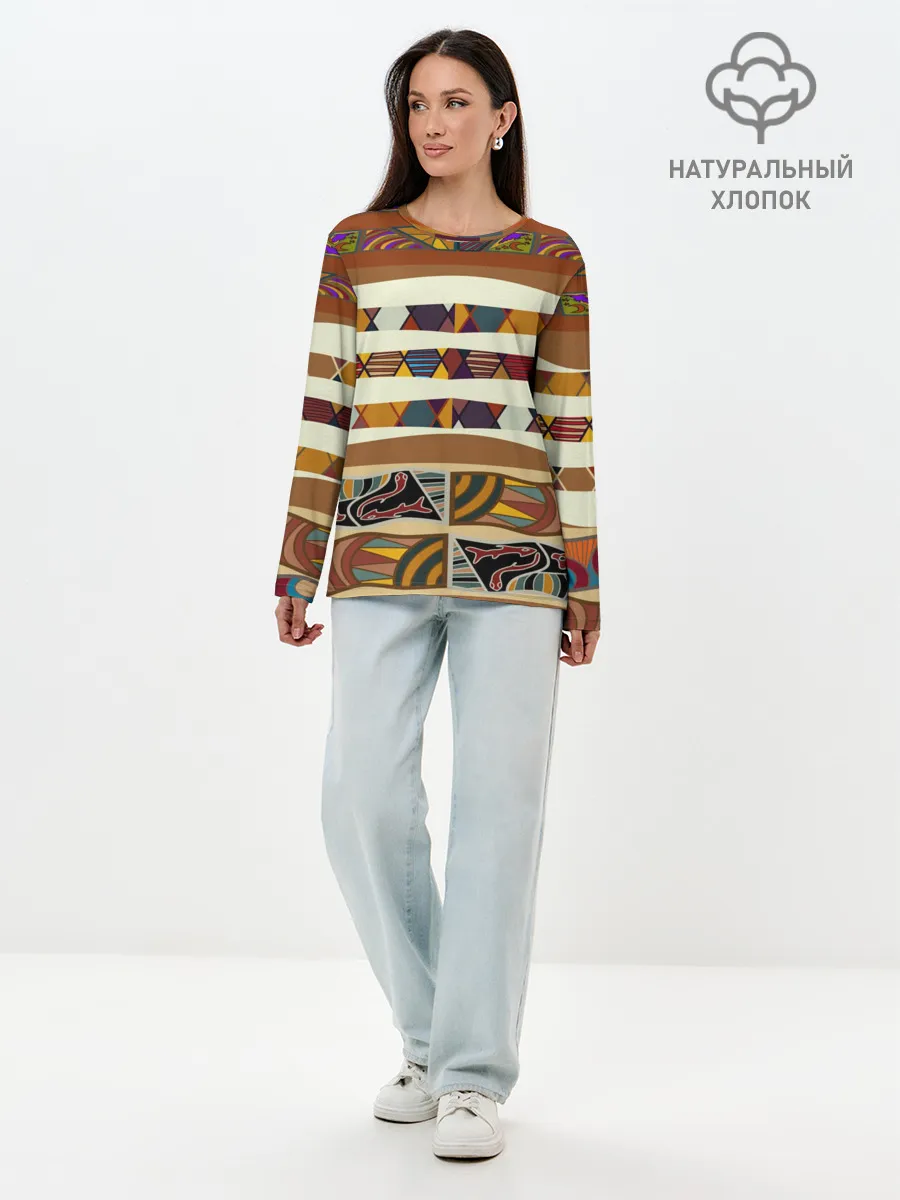 Лонгслив женский. Хлопок / Африканская мозаика