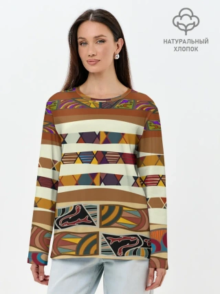 Лонгслив женский. Хлопок / Африканская мозаика
