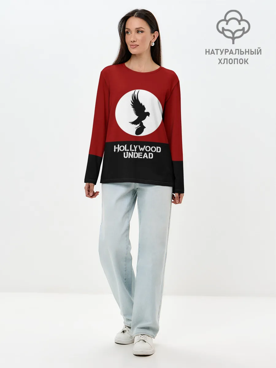 Лонгслив женский. Хлопок / Красно-черный флаг HU