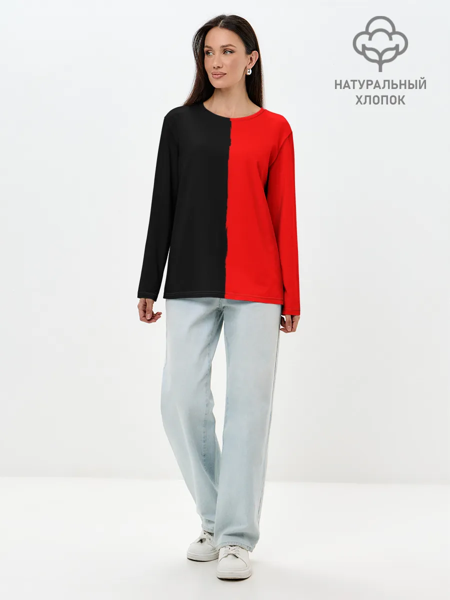 Лонгслив женский. Хлопок / Red & Black
