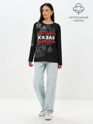 Лонгслив женский. Хлопок / Казак белый герб РФ
