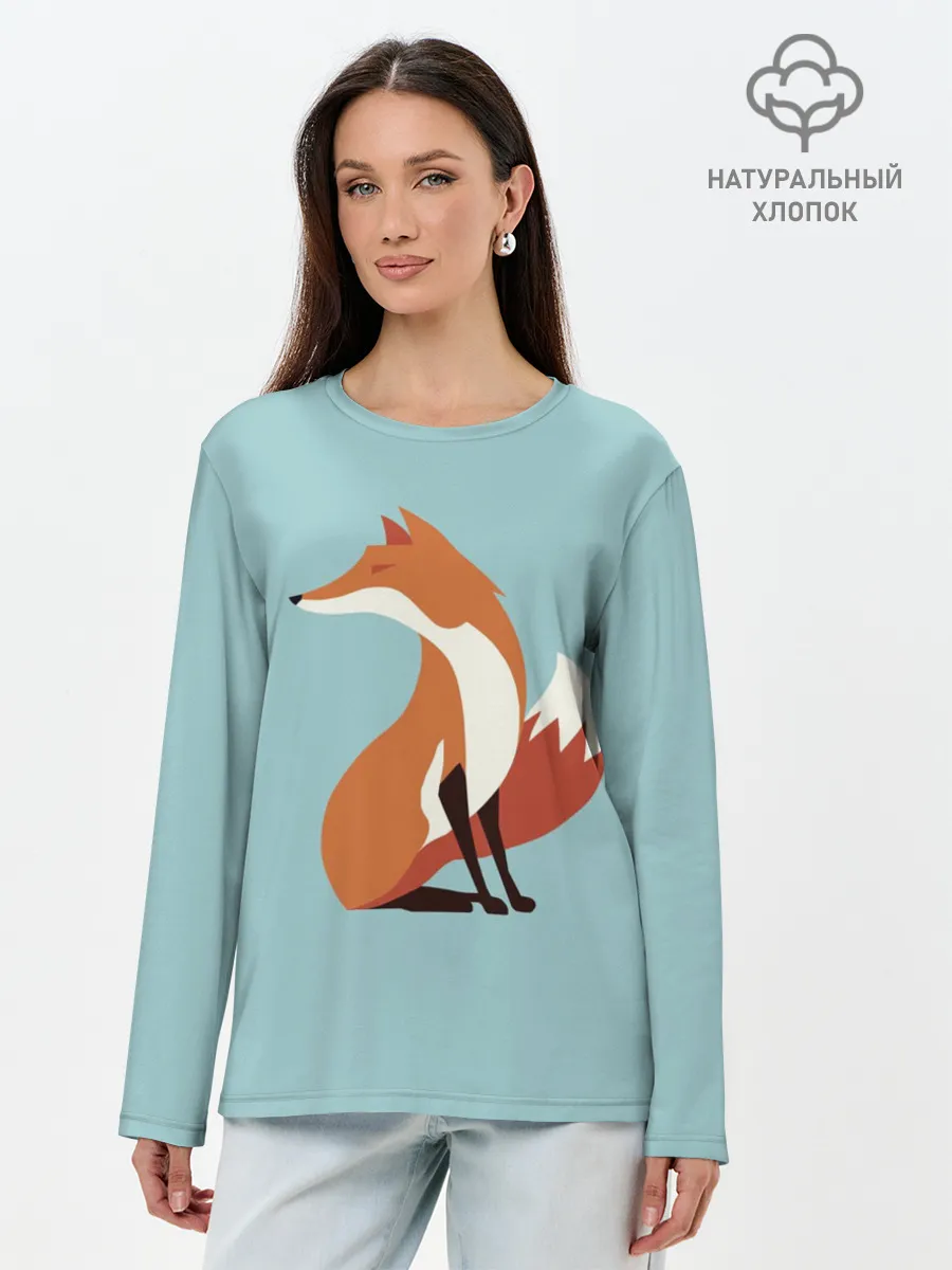 Лонгслив женский. Хлопок / Лисичка минималистичная