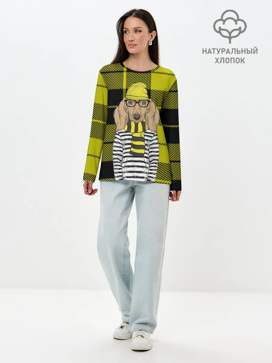 Лонгслив женский. Хлопок / Такса Хипстер