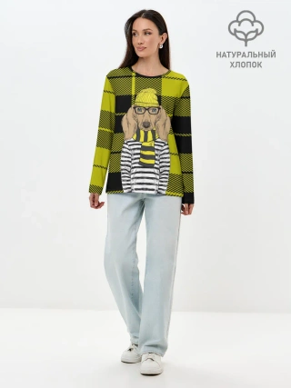 Лонгслив женский. Хлопок / Такса Хипстер