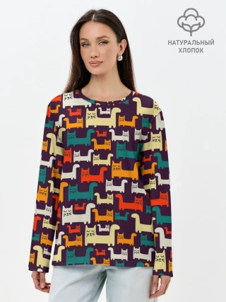 Лонгслив женский. Хлопок / Найди чёрного кота