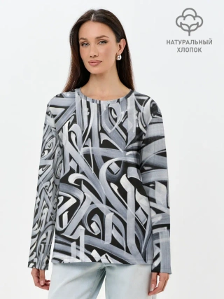 Лонгслив женский. Хлопок / Каллиграфия