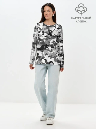 Лонгслив женский. Хлопок / Городской серый камуфляж