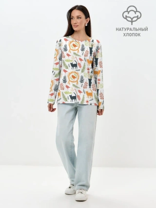 Лонгслив женский. Хлопок / О кошках и птичках