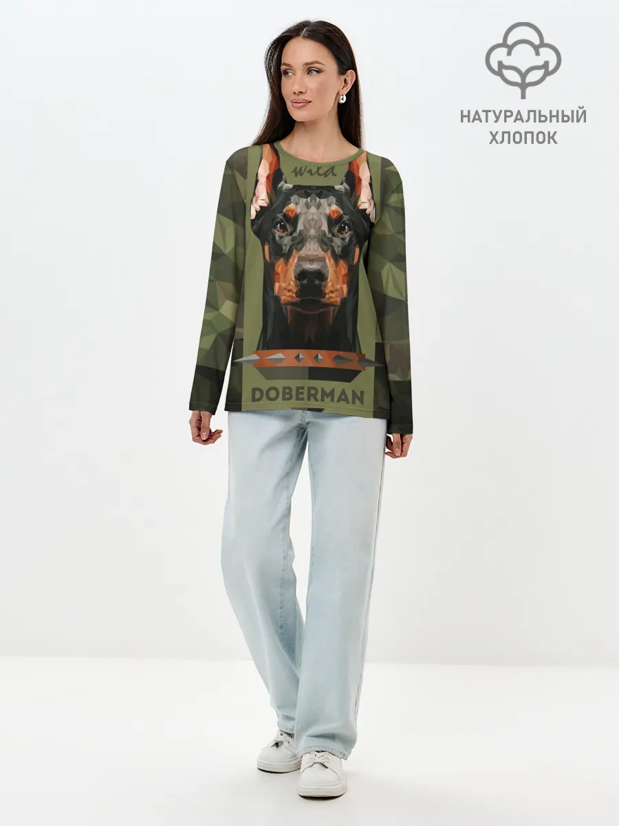 Лонгслив женский. Хлопок / Дикий доберман