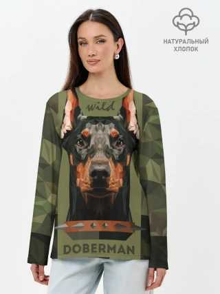 Лонгслив женский. Хлопок / Дикий доберман