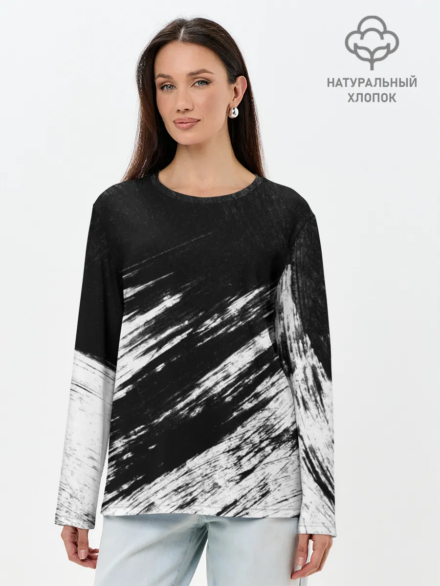 Лонгслив женский. Хлопок / abstraction black&white
