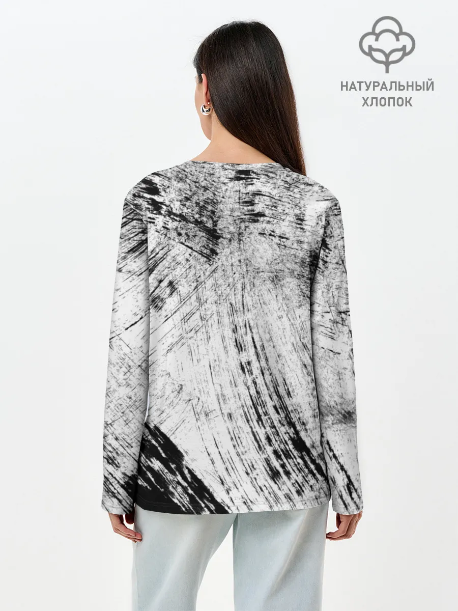 Лонгслив женский. Хлопок / Серые штрихи