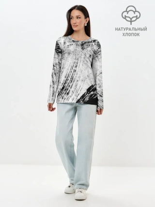Лонгслив женский. Хлопок / Серые штрихи
