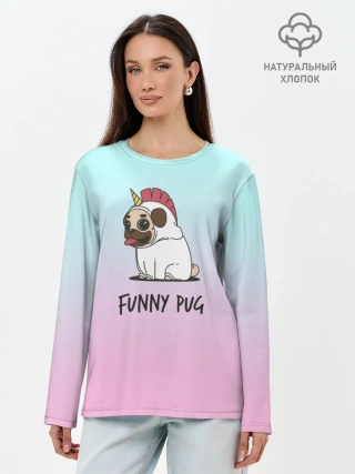 Лонгслив женский. Хлопок / Funny PUG