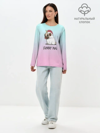 Лонгслив женский. Хлопок / Funny PUG