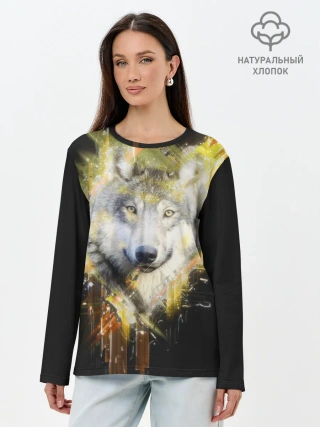 Лонгслив женский. Хлопок / Волк