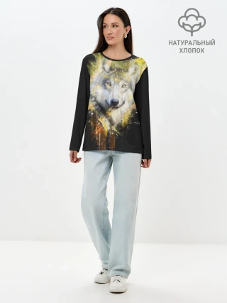 Лонгслив женский. Хлопок / Волк
