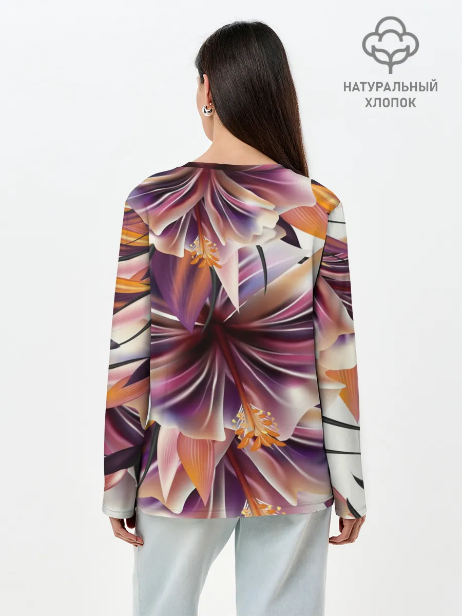 Лонгслив женский. Хлопок / Необычный цветок