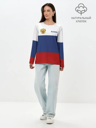 Лонгслив женский. Хлопок / Россия Триколор