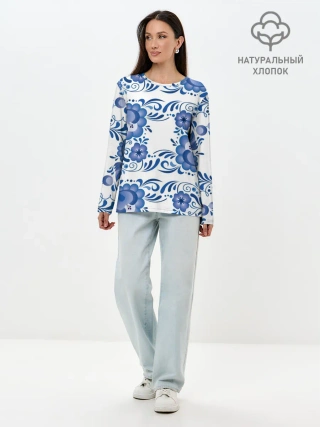 Лонгслив женский. Хлопок / Гжель