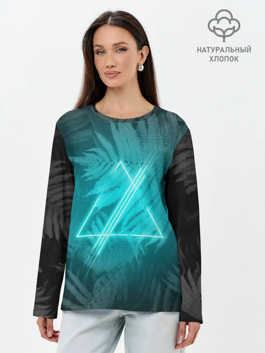 Лонгслив женский. Хлопок / Neon light blue