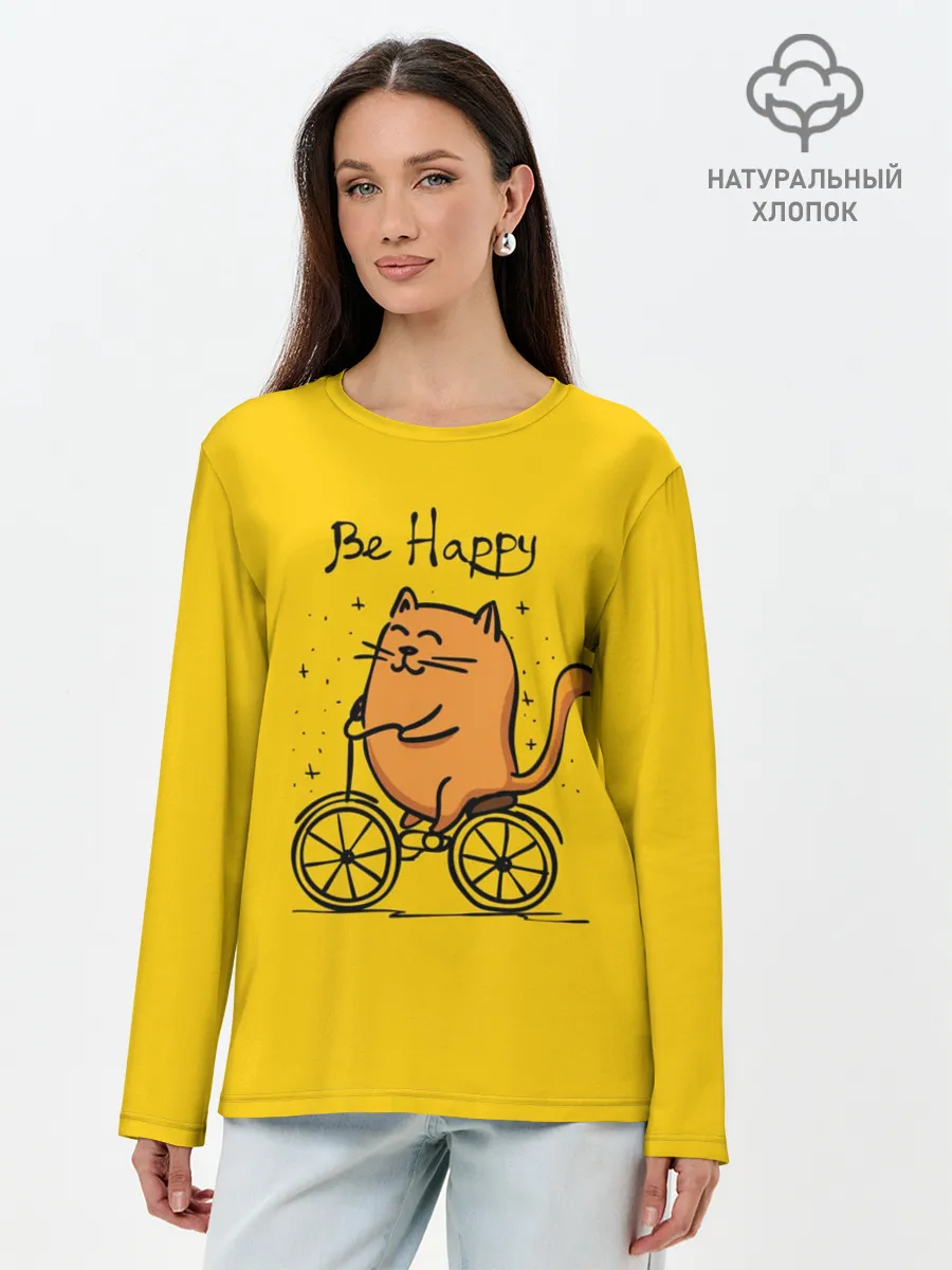 Лонгслив женский. Хлопок / Be Happy,cat