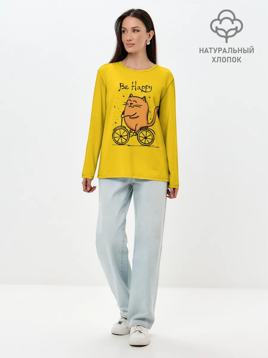 Лонгслив женский. Хлопок / Be Happy,cat