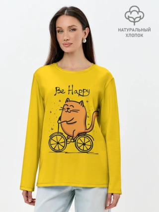 Лонгслив женский. Хлопок / Be Happy,cat