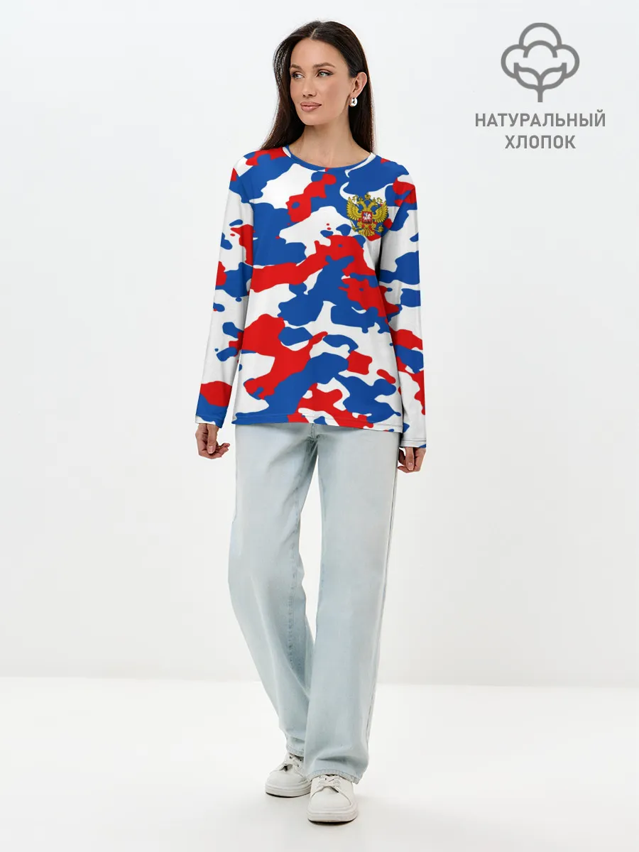 Лонгслив женский. Хлопок / Герб РФ Милитари