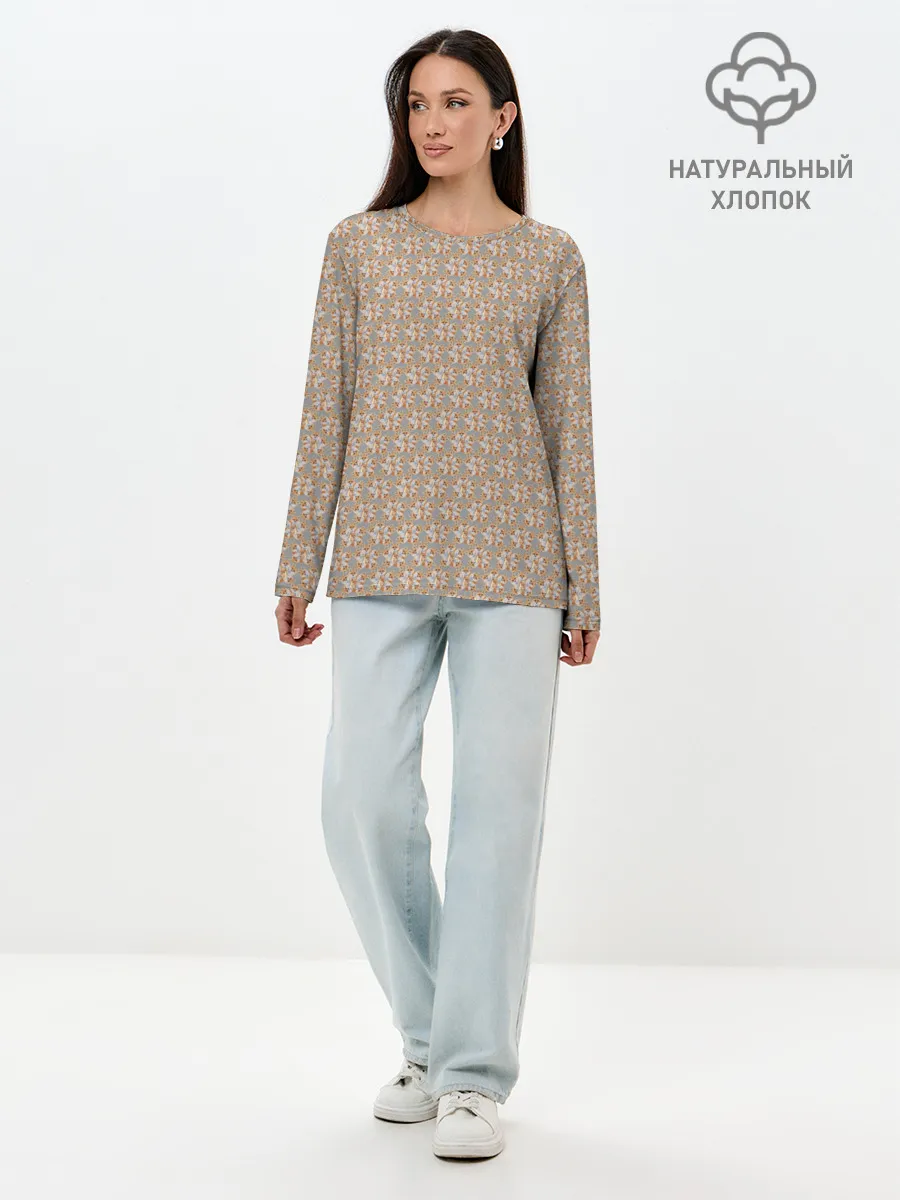 Лонгслив женский. Хлопок / Лисы узор