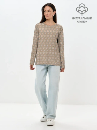 Лонгслив женский. Хлопок / Лисы узор