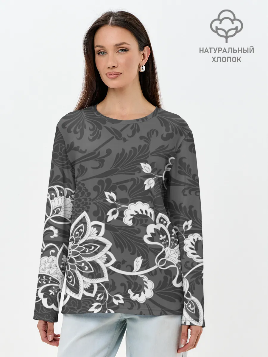 Лонгслив женский. Хлопок / Кружевной узор