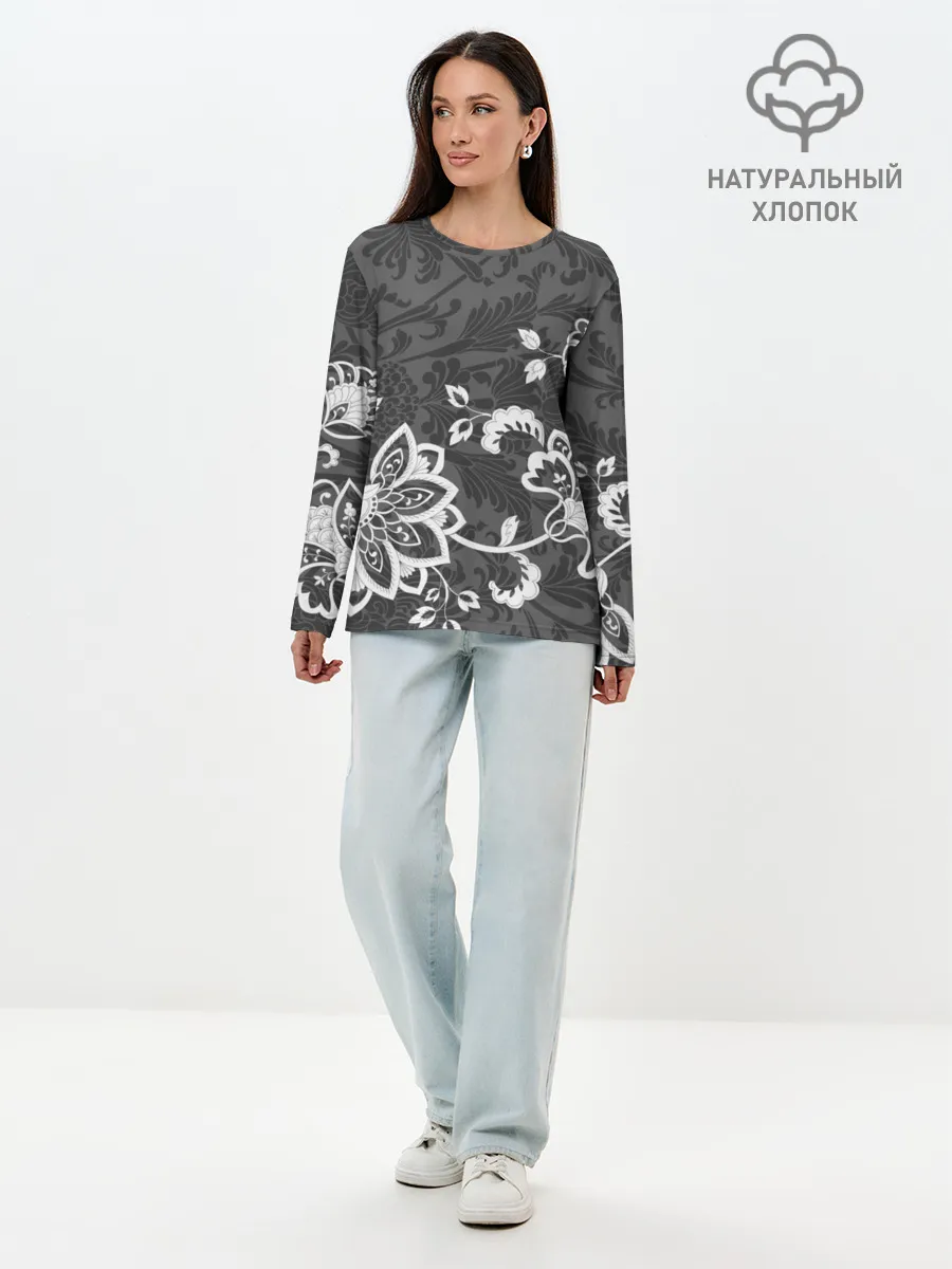 Лонгслив женский. Хлопок / Кружевной узор