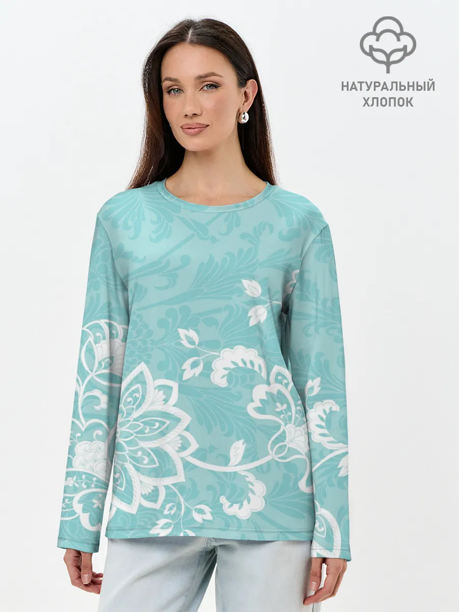 Лонгслив женский. Хлопок / Кружевные цветы