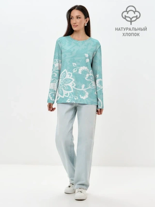 Лонгслив женский. Хлопок / Кружевные цветы