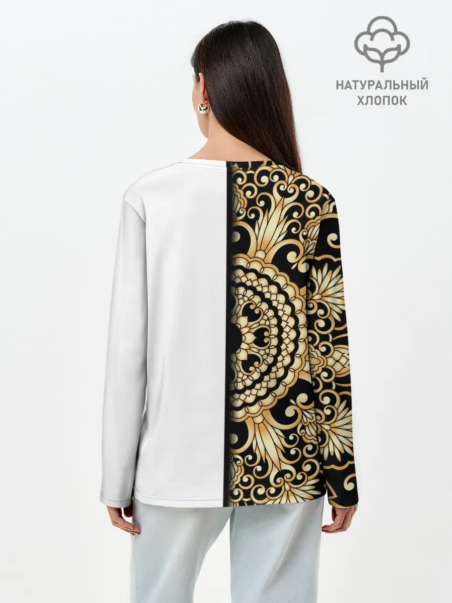 Лонгслив женский. Хлопок / Белое на черном
