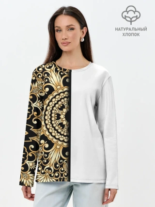 Лонгслив женский. Хлопок / Белое на черном