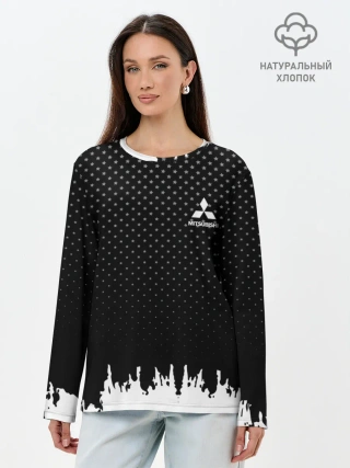 Лонгслив женский. Хлопок / Mitsubishi abstract black