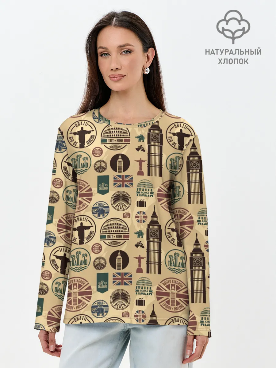 Лонгслив женский. Хлопок / Путешествие