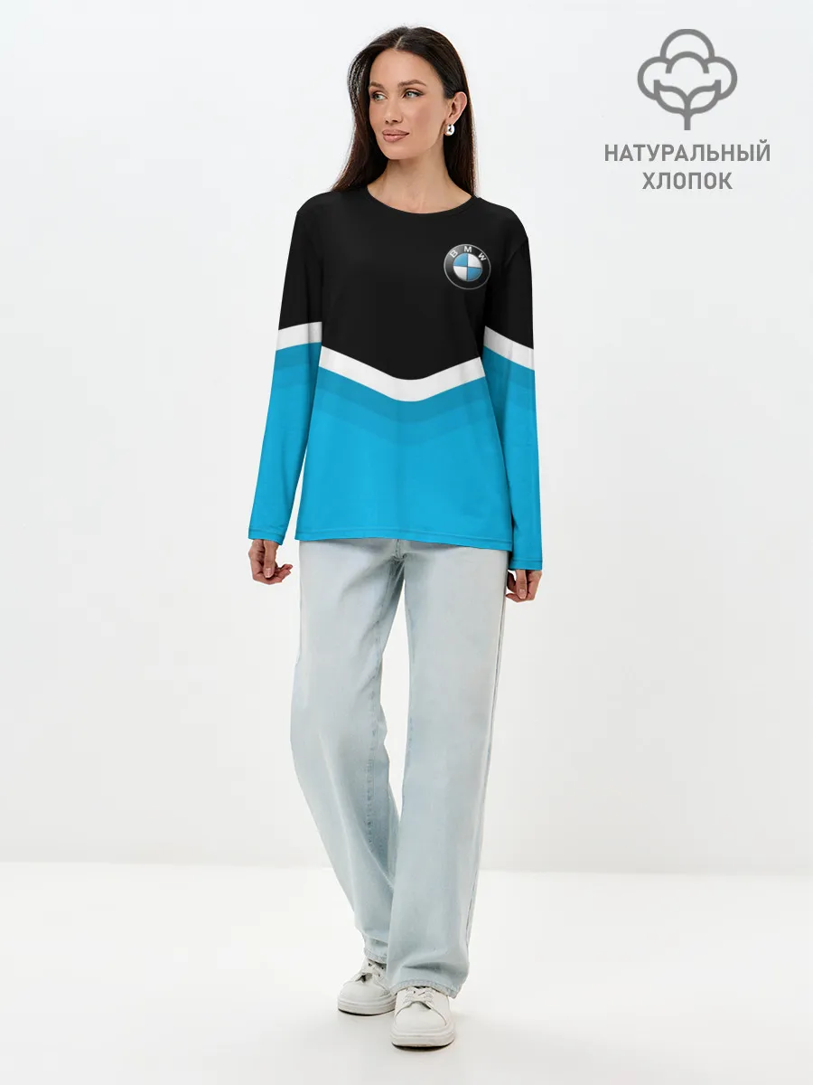 Лонгслив женский. Хлопок / BMW Black & Blue