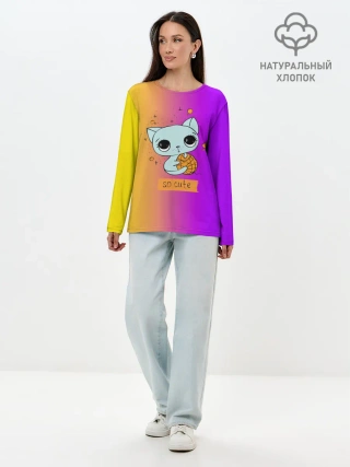 Лонгслив женский. Хлопок / Милый котёнок