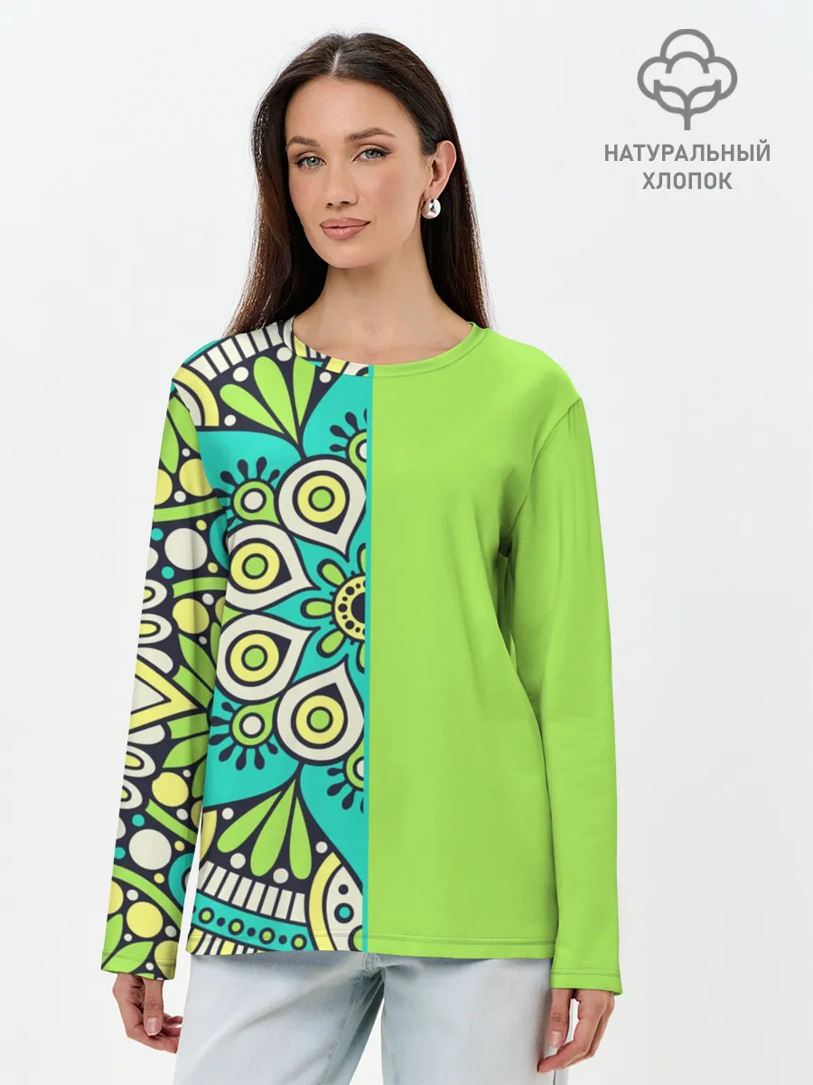 Лонгслив женский. Хлопок / Медитация с мандалой