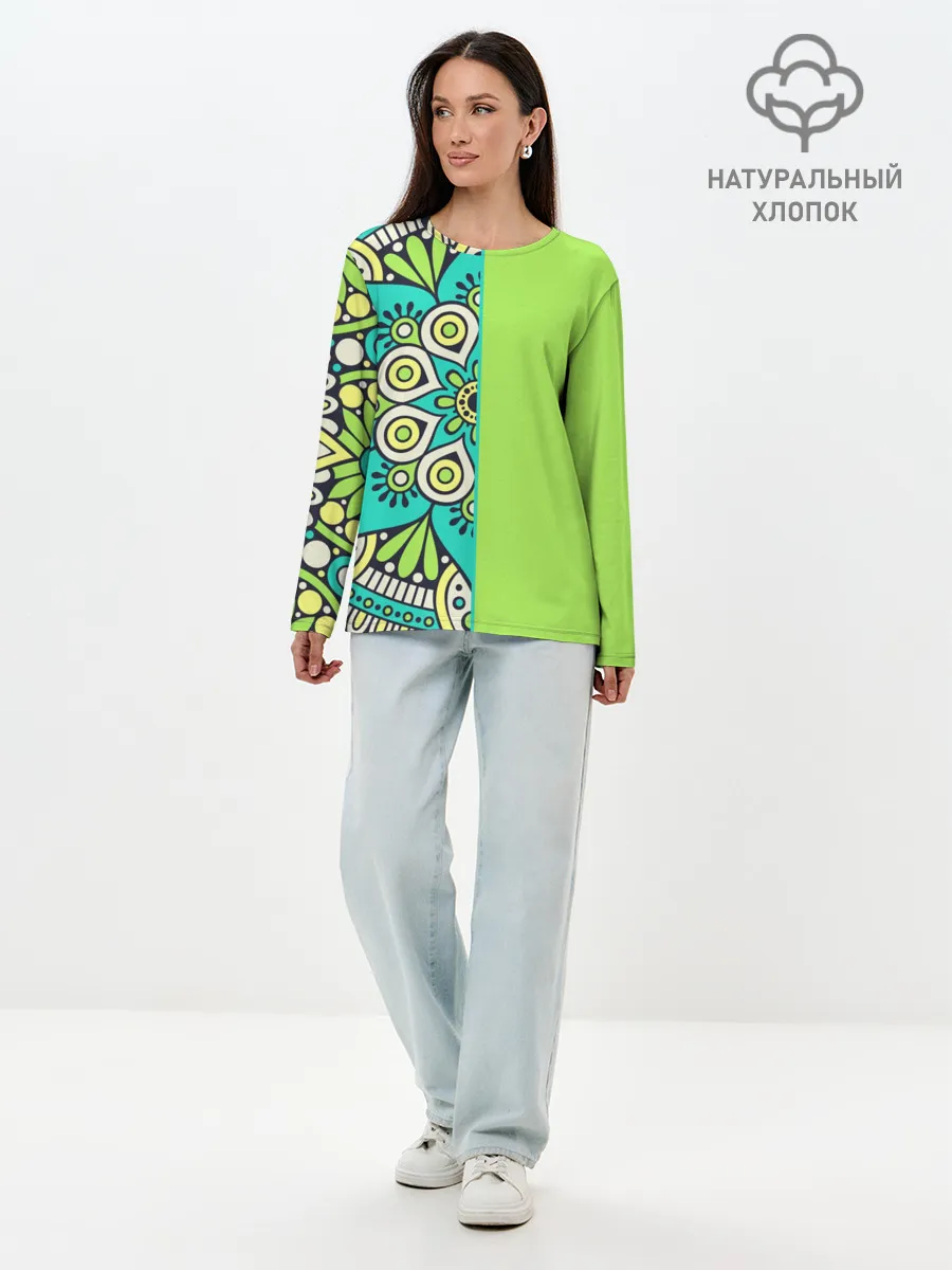 Лонгслив женский. Хлопок / Медитация с мандалой