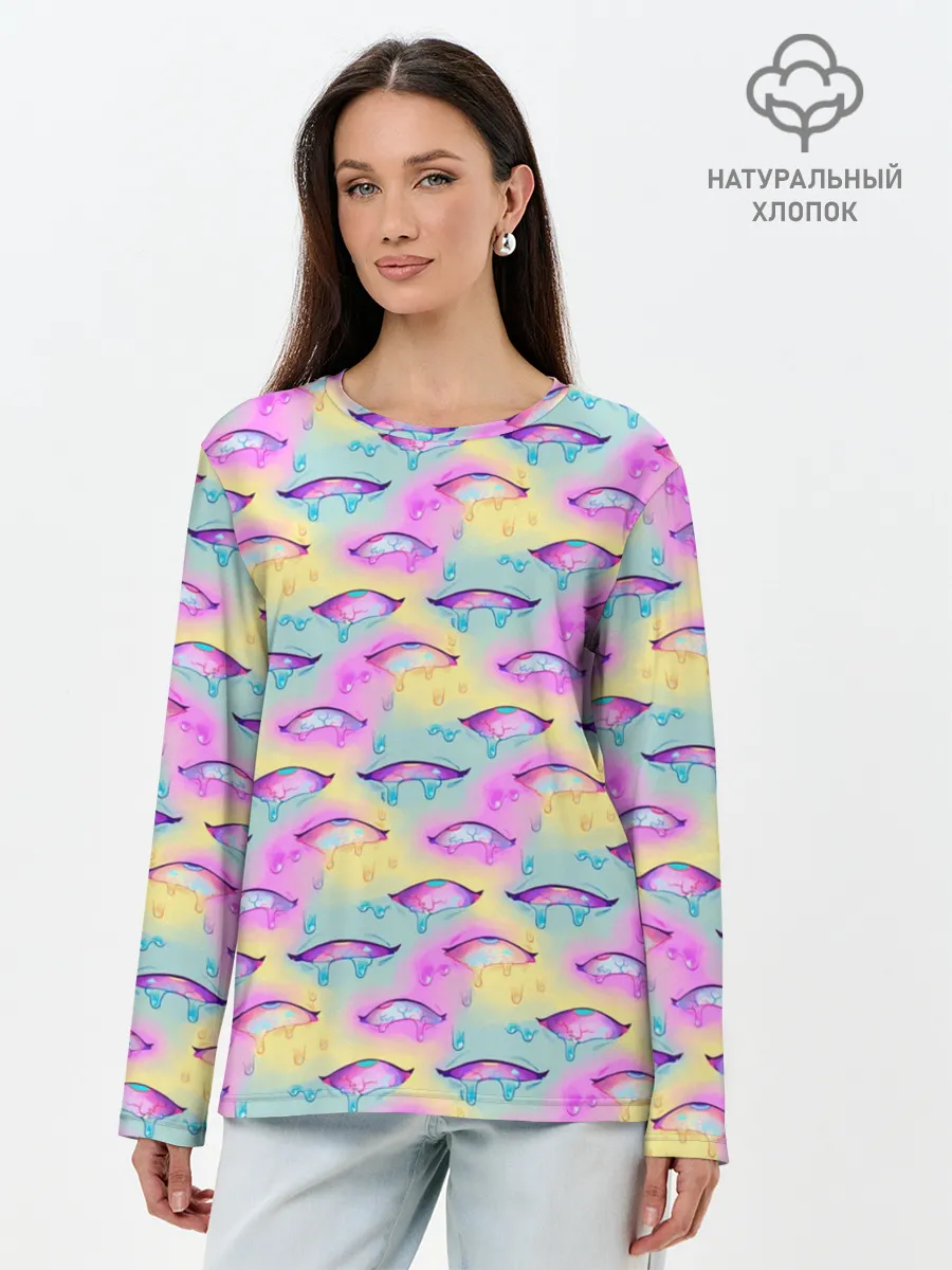 Лонгслив женский. Хлопок / Влажные глазки | Ahegao Eyes