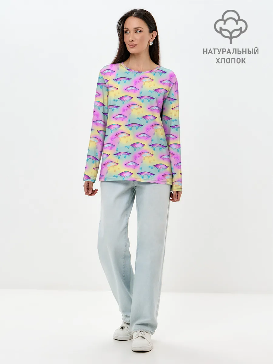 Лонгслив женский. Хлопок / Влажные глазки | Ahegao Eyes