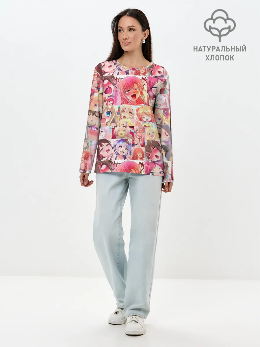 Лонгслив женский. Хлопок / Ahegao Color