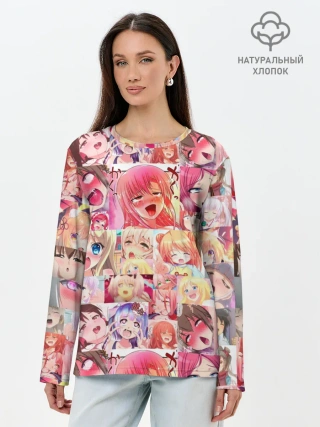 Лонгслив женский. Хлопок / Ahegao Color