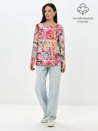 Лонгслив женский. Хлопок / Ahegao Color